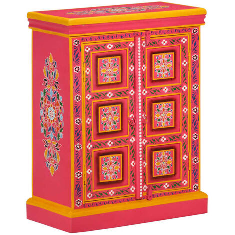 Buffet Bahut  Meuble de rangement Commode Bois massif de manguier Peinture rose à la main 76859