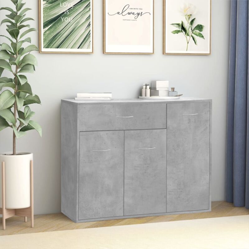 Buffet Bahut Meuble de rangement Commode Gris béton 88x30x70 cm Aggloméré 42775