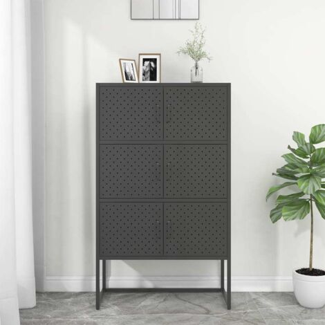 Buffet Bahut Meuble de rangement Commode haut Anthracite 80x35x135 cm Acier 77366