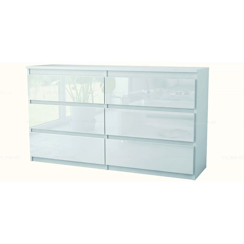 Dusine - Buffet bahut Tazma 140 cm Caisson mat 18 mm avec 6 Tiroirs Blanc laque
