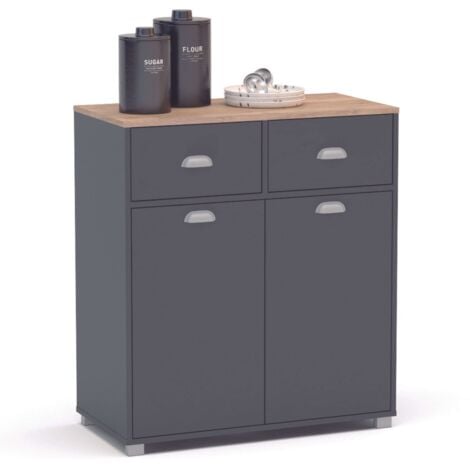 Buffet Bajo Cocina Asfeld Gris Grafito 2 Puertas 2 Cajones Almacenaje Mueble Auxiliar 90x80x40 cm