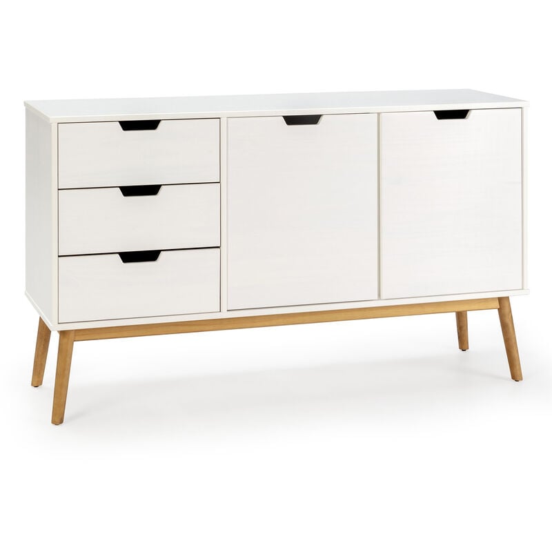 Vs Venta-stock - Buffet Baku 3 tiroirs et 2 portes blanc, pin massif, longueur 140 cm