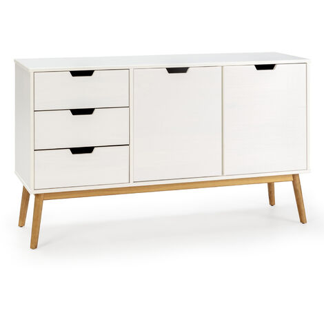Buffet Baku 3 tiroirs et 2 portes blanc, pin massif, longueur 140 cm