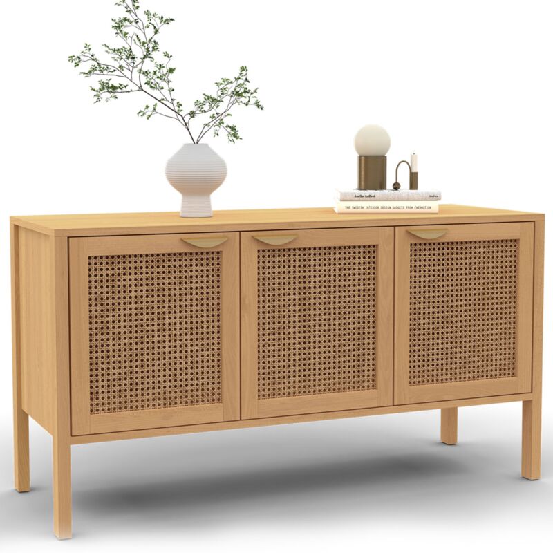Idmarket - Buffet bas 110 cm edhen 3 portes bois et cannage