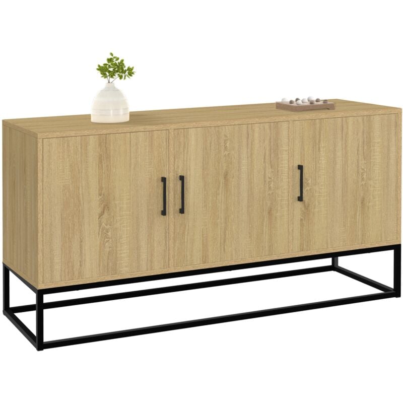 Buffet bas 113 cm DETROIT 3 portes bois et noir design industriel