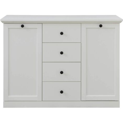 Buffet bas 2 portes 4 tiroirs 119x41x88 cm blanc - EUNOIA