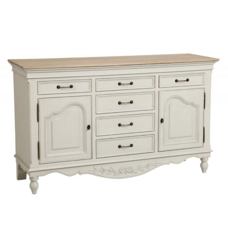 Buffet bas 2 portes 6 tiroirs - MDF - Blanc - Interior's