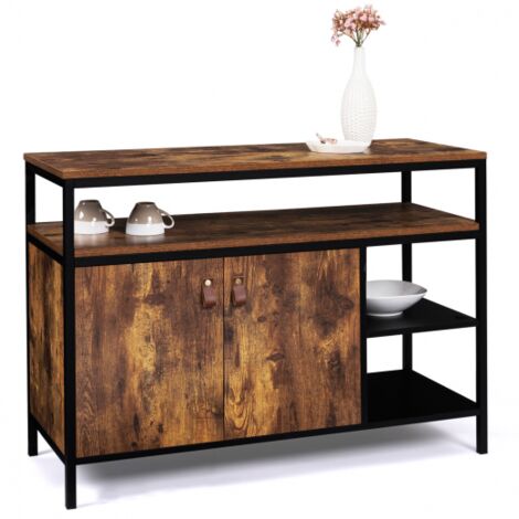 Buffet bas 2 portes CHICAGO design industriel - Bois foncé