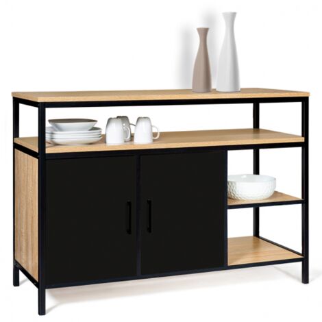 Buffet bas 2 portes noires BOSTON design industriel 100 cm - Noir