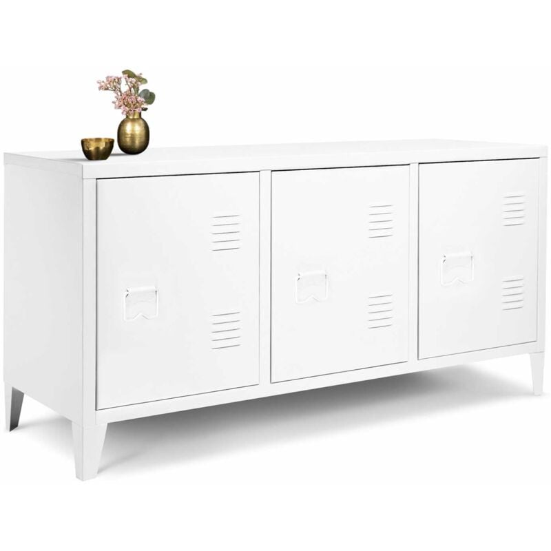 Buffet bas 113 cm ester 3 portes métal blanc design industriel