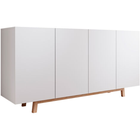 Buffet bas 4 portes 166x79x40cm – Mélaminé mat blanc – Système push-click – Fabrication européenne – Grand rangement