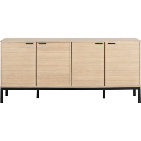 Buffet bas 4 portes 180x40x80 cm naturel et métal noir mat