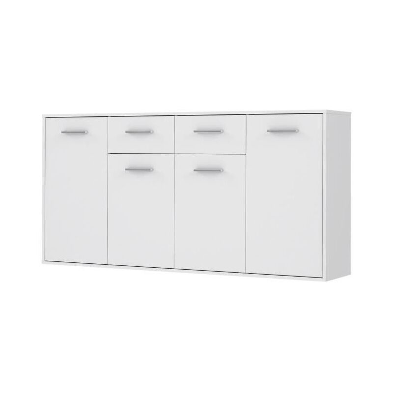 Pilvi Buffet bas 4 portes 4 tiroirs - Blanc mat - l 162,3 x p 34,2 x h 88,1 cm