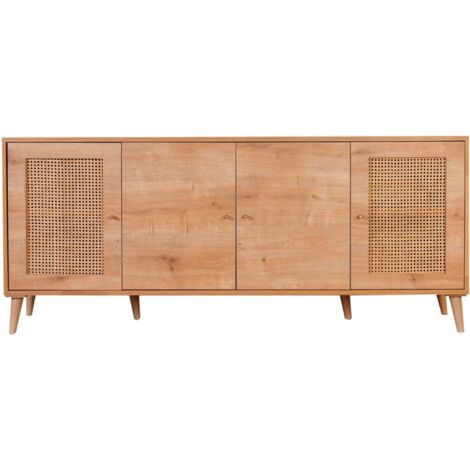 Buffet bas 4 portes avec cannage Lodim L180cm Chêne clair - Chêne clair