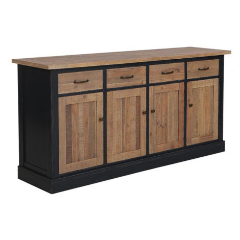 Buffet bas 4 portes en bois recyclé bleu – Largeur 190 cm – Hauteur 48 cm – Assemblage artisanal tenons et mortaises – Decoration D’Autrefois