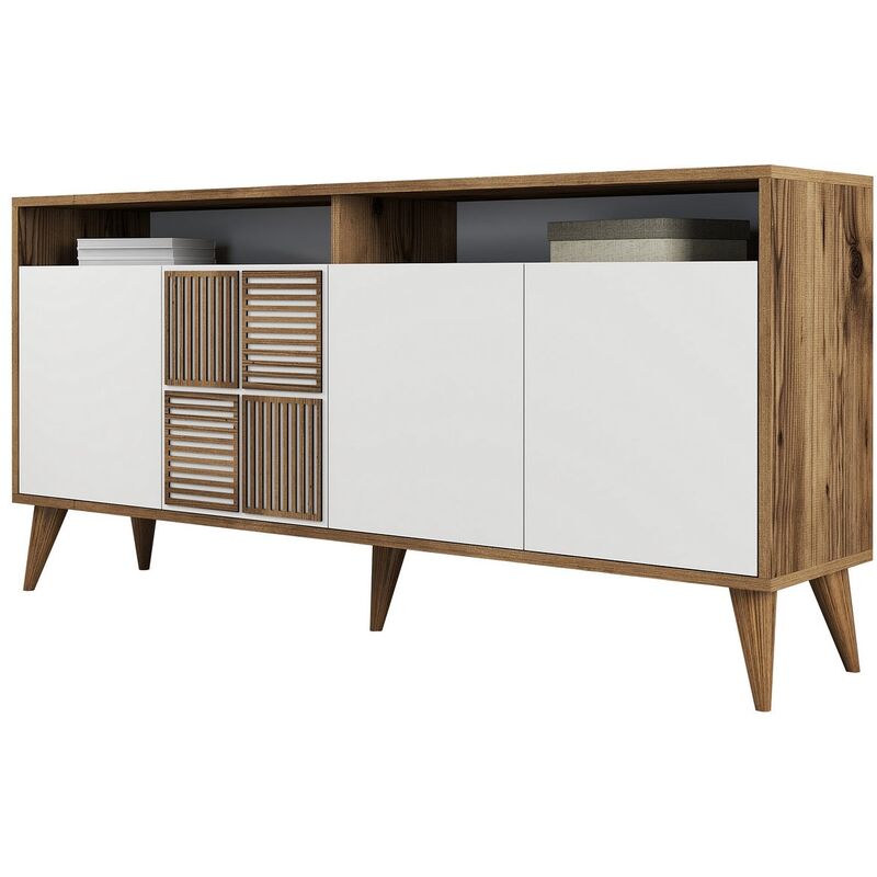 Buffet en bois noyer et blanc 4 portes Roma 160cm