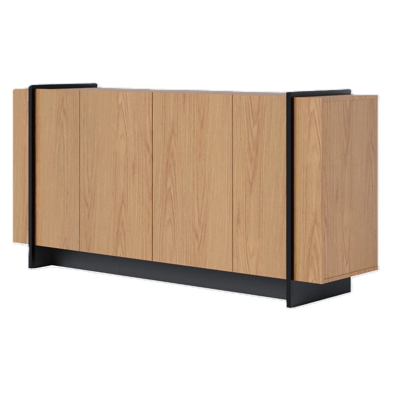 Buffet Bas 4 Portes Imitation Chêne 6 Niches l 160 h 79.7 p 42.5 cm