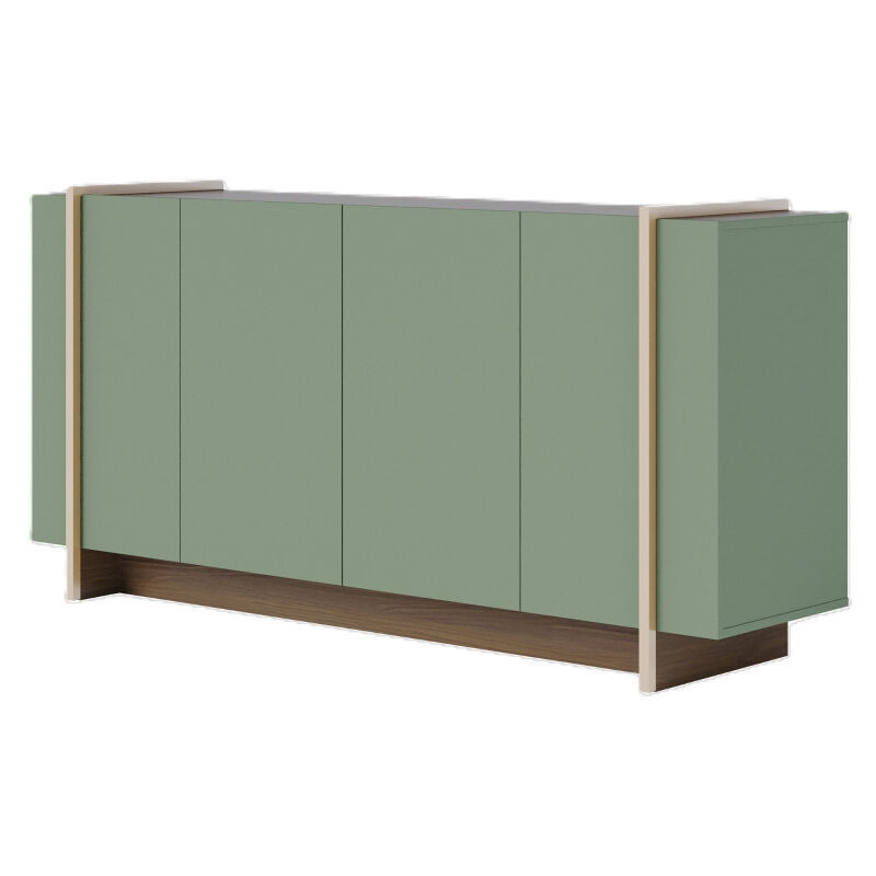 Buffet Bas 4 Portes Vert Olive et Chêne 6 Niches l 160 h 79.7 p 42.5 cm