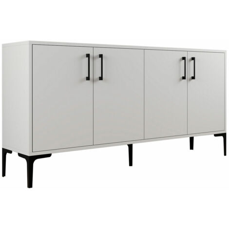 Buffet bas 4 portes Vranus 160cm Bois Blanc et Métal Noir