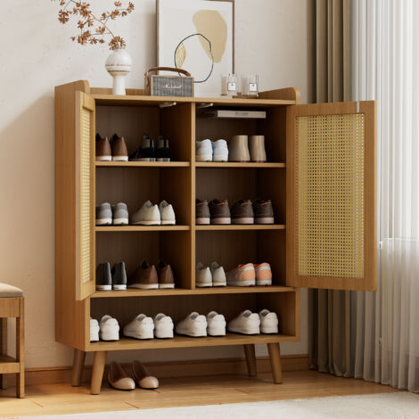 Buffet bas - avec 2 portes et 6 étagères - Naturel