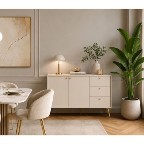 Buffet bas beige cachemire et pied doré 160cm EZIA