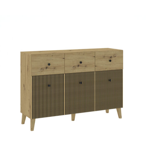 BUFFET BAS BERLIN 3 portes - 3 Tiroirs - 135 cm Chêne