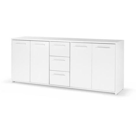 Buffet bas - Blanc mat - 4 portes 3 tiroirs - L 179 x P 42 x H 74,5 cm