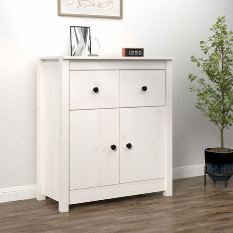 Buffet bas Contemporain - Meuble Commode de Rangement - Blanc 70x35x80 cm Bois massif de pin Chic-818059