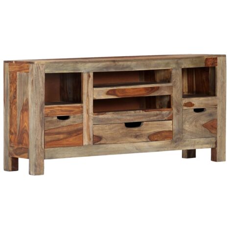 Buffet bas Contemporain - Meuble Commode de Rangement - Gris 100 x 30 x 50 cm Bois massif de Sesham Chic-822009