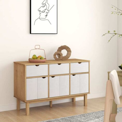Buffet bas Contemporain - Meuble Commode de Rangement - Marron et blanc 114x43x73,5 cm Bois massif de pin Chic-487699