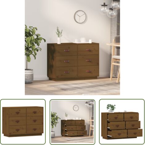 Buffet bas Contemporain - Meuble Commode de Rangement - Marron miel 100x40x75 cm Bois massif de pin Chic-626005