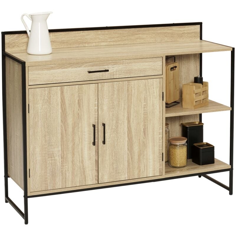 Buffet bas de cuisine 120 cm detroit plan de travail H.83 cm 2 portes + tiroir design industriel
