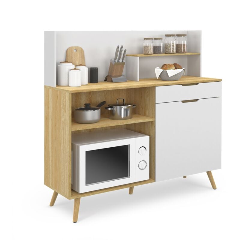 Buffet bas de cuisine 120 cm olaf plan de travail H.83 cm 1 porte + 1 tiroir façon hêtre et blanc
