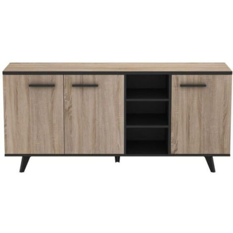 Buffet bas - Décor chene brossé et noir mat - Contemporain - WAYNE - L 160,7 cm