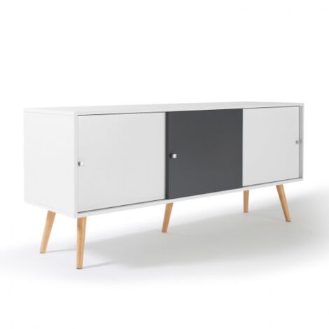 Buffet bas EFFIE scandinave 3 portes bois blanc et gris - Gris