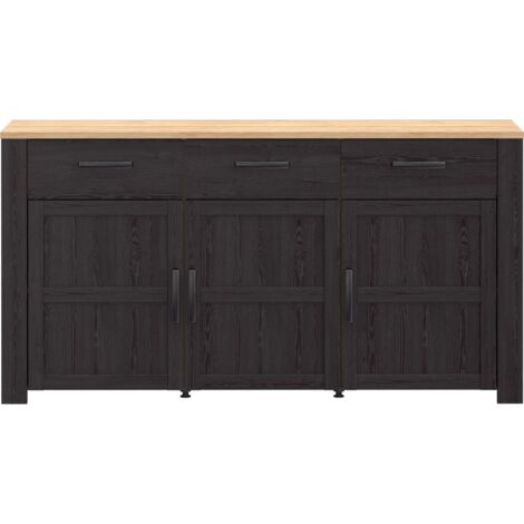 Buffet bas FORTE BOHOL 3 portes 3 tiroirs Chêne noir 166,1×47×87 cm