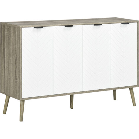 Buffet bas meuble de rangement avec 2 placards 4 portes motif chevrons étagères réglables 120 x 35 x 77,4 cm blanc et gris