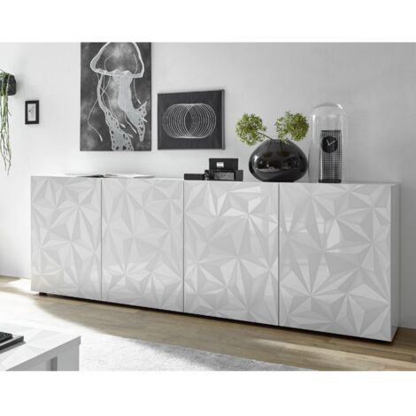 Buffet bas moderne laqué blanc 4 portes 240cm CAPRI