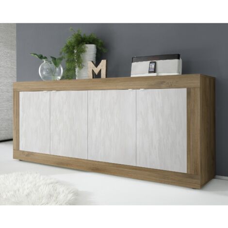 Buffet bas moderne noyer et blanc 4 portes 210cm CALIA 2