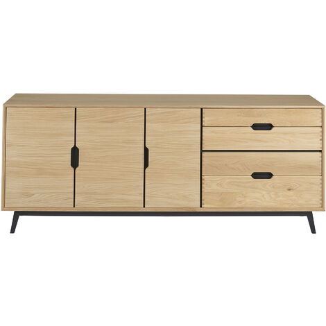 Buffet bas nordique en chêne naturel 3 portes + 4 tiroirs L200 - JOYCE