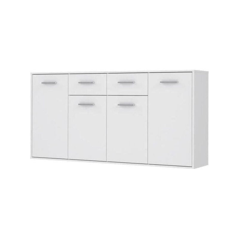 Buffet bas pilvi - 4 portes et 2 tiroirs - Blanc mat - l 162,3 x p 34,2 x h 88,1 cm