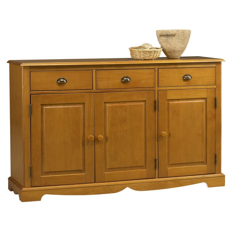 Buffet Bas 3 Portes 3 Tiroirs Pin Miel de Style Anglais l 146.6 h 89.6 p 42.5 cm - marron
