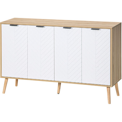 Buffet bas rangement 2 placards 4 portes chevrons étagères ajustables 120x35x77,4 cm blanc
