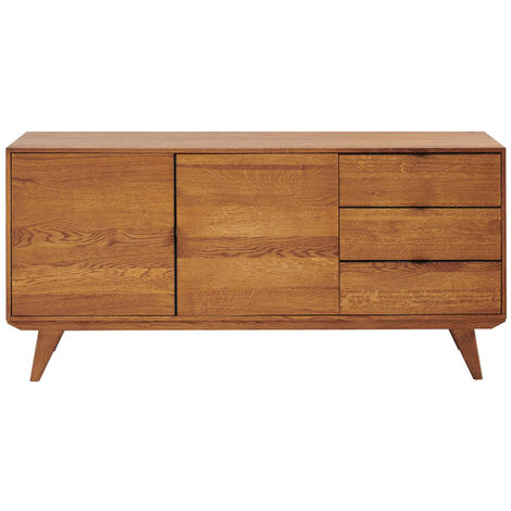Buffet bas rétro en bois chêne 2 portes 3 tiroirs L160 noir - MALLET