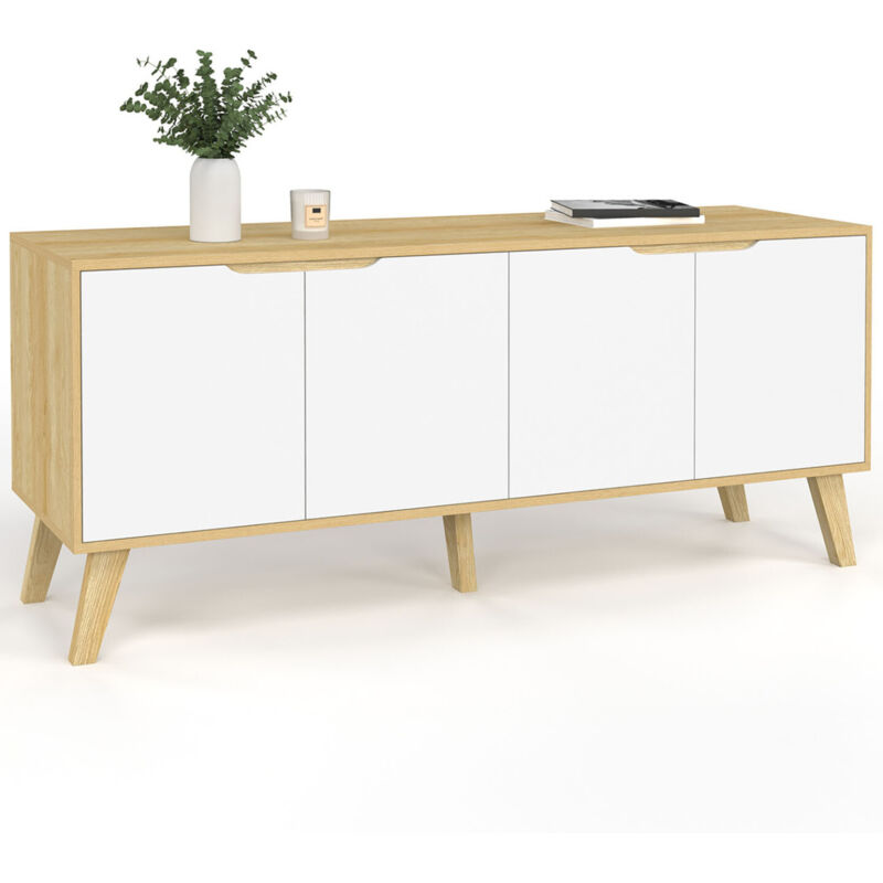 Idmarket - Buffet bas scandinave 140 cm finn bois façon hêtre 4 portes blanches