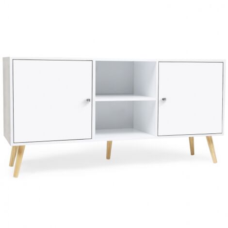 Buffet bas scandinave EFFIE 2 portes bois blanc 140 cm - Blanc