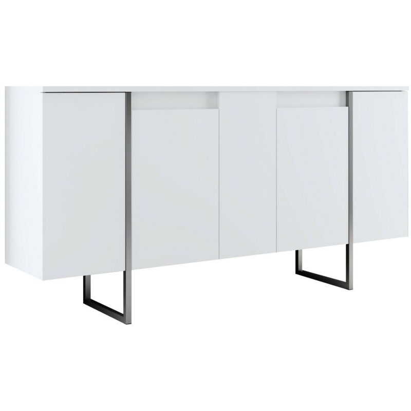Buffet moderne 4 portes Sibylle L160cm Bois Blanc et Métal Argent