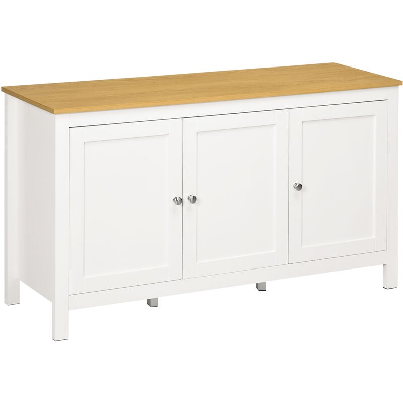 Homcom - Buffet bas style classique chic - 3 portes, 2 étagères réglables - mdf panneaux blanc aspect bois clair