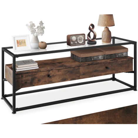Tectake – Buffet bas industriel en bois et acier – Dimensions 121,5 x 41,5 x 50,5 cm – Capacité de charge 30 kg – Meuble de rangement élégant