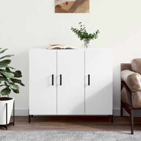 Buffet bas,Buffet Commode industriel blanc 90x34x80 cm bois d'ingénierie -QS95917